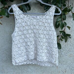 White Crochet Knit Tank Top, Semi Sheer Sleeveless Top, Boho Cottagecore